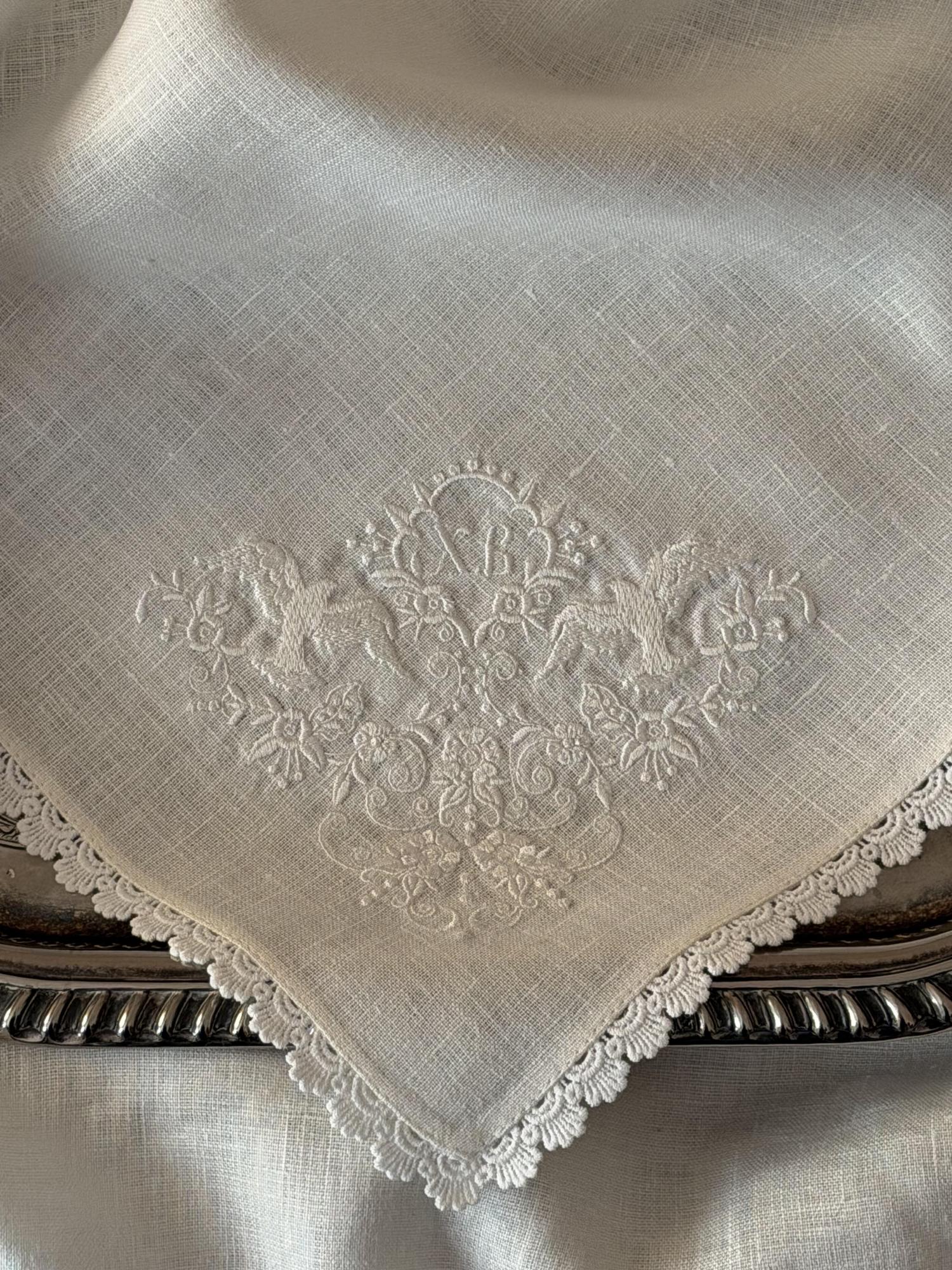 Салфетка пасхальная в корзину, буквы в тон, кружево "Ракушки"