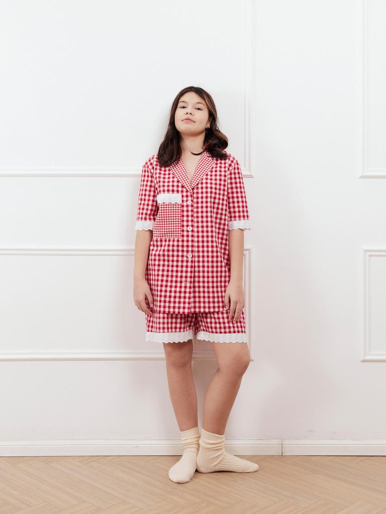 Подростковая пижама с кружевом "Красная клетка"