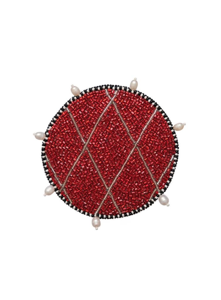 красный подстаканник с ромбами