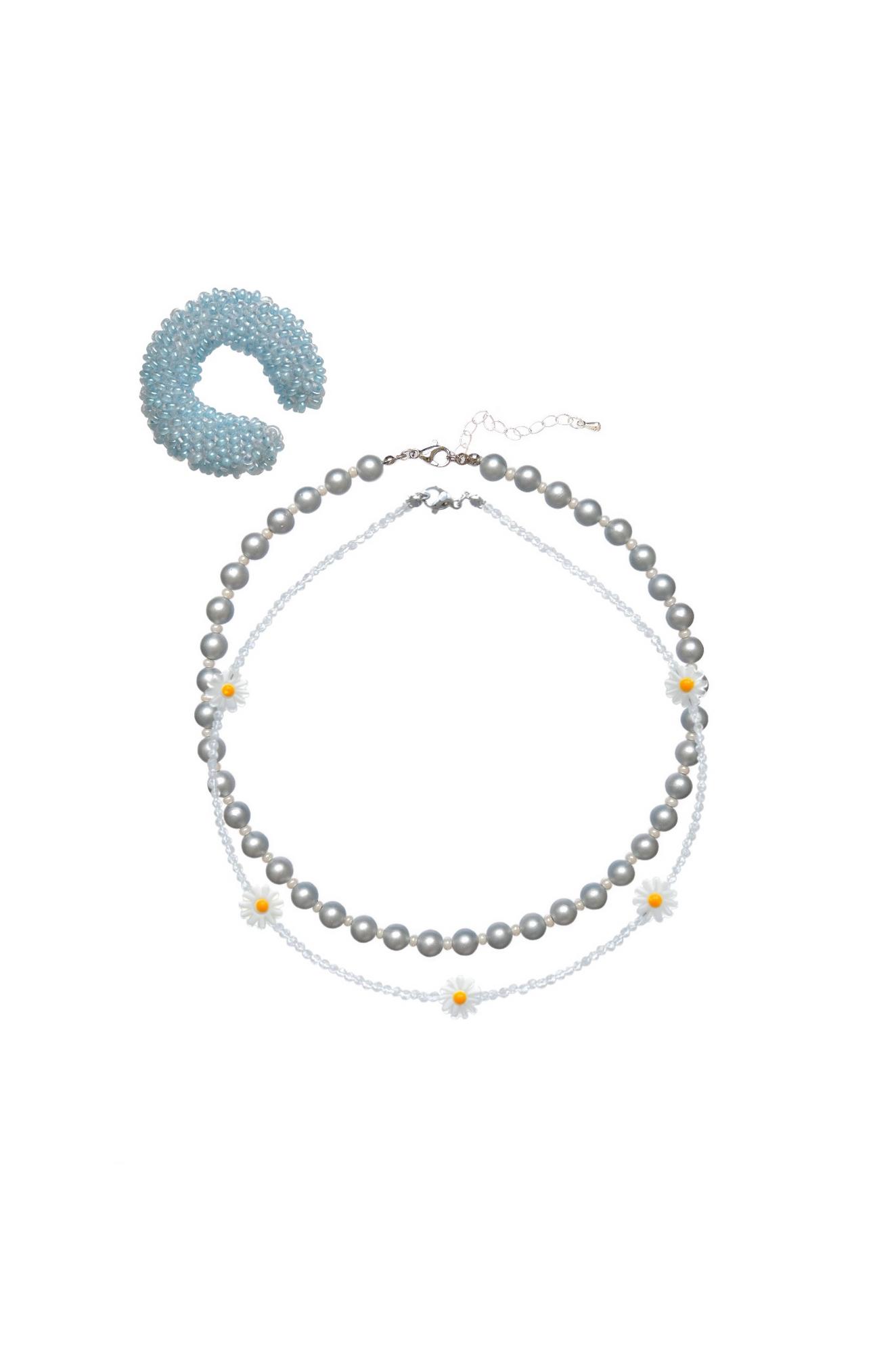 КОМПЛЕКТ МЕСЯЦА "Незабудка": чокер из голубого жемчуга + «любит-не любит» + голубой кафф