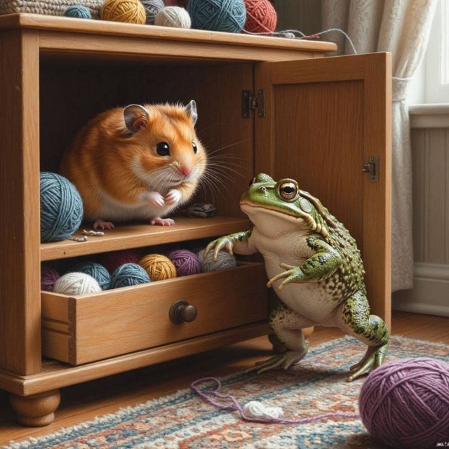 "Битва за шкаф"  Вязальное противостояние хомяка и жабы. МАРАФОН