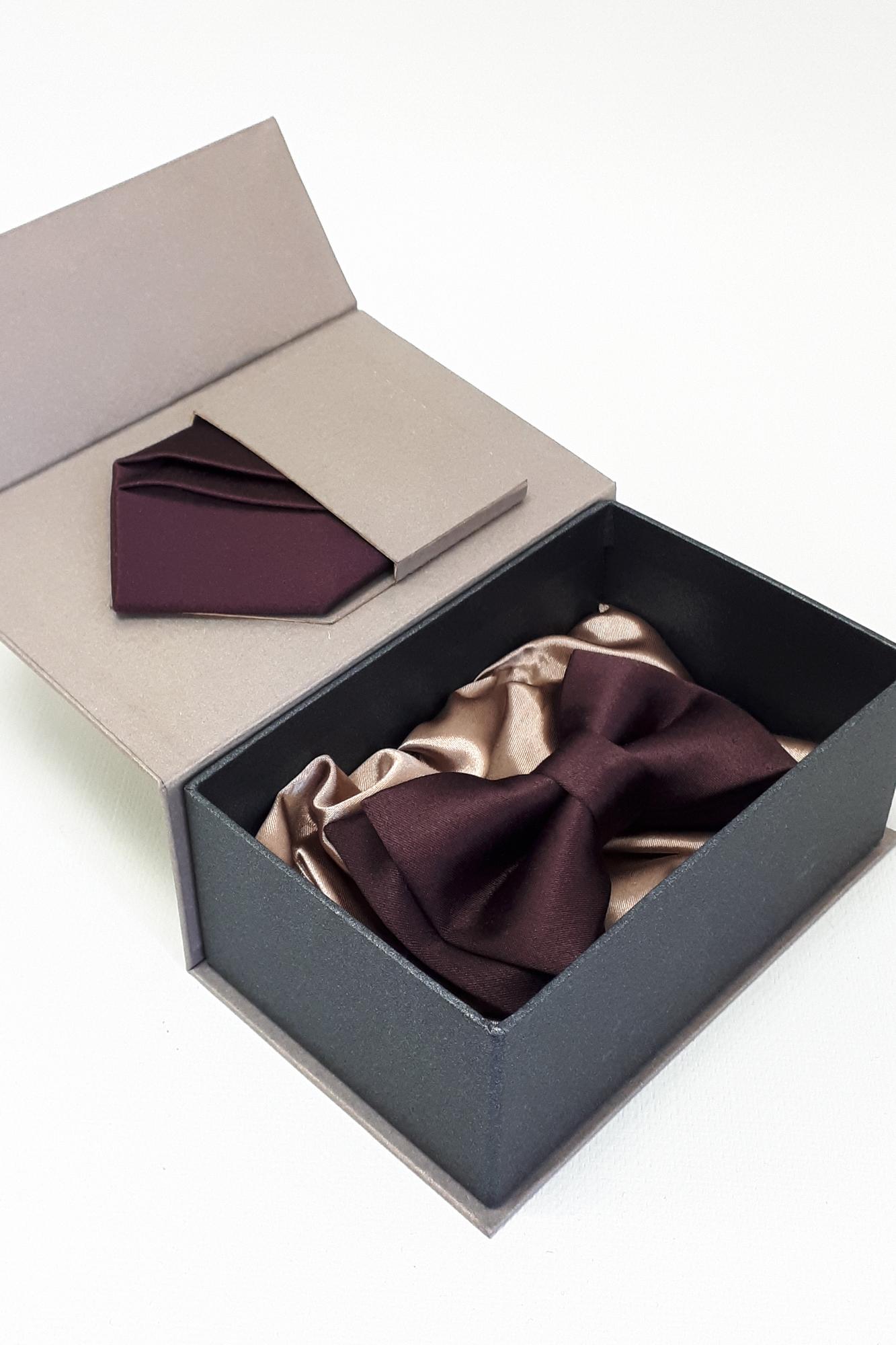 Однотонный галстук-бабочка коричневый винный