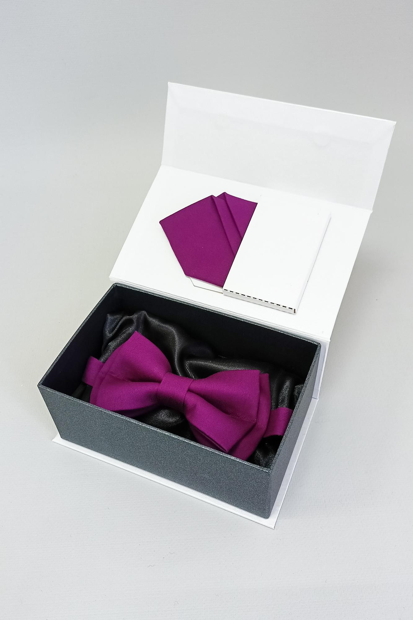 Премиальный комплект галстук-бабочка и платочек Фуксия