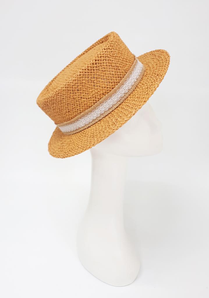 Соломенная шляпка канотье. Цвет тыквенный