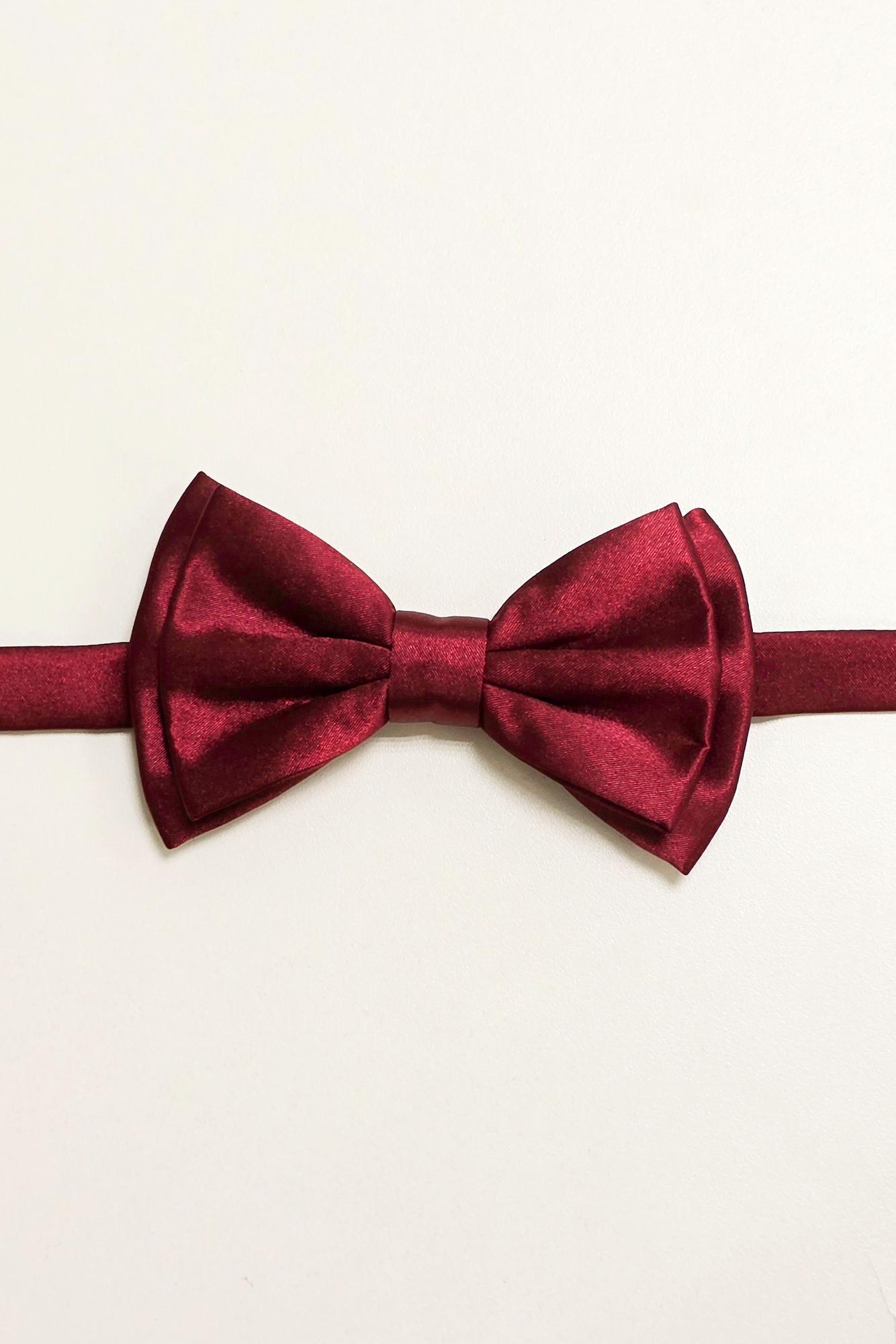 Бордовый атласный галстук-бабочка на застежке