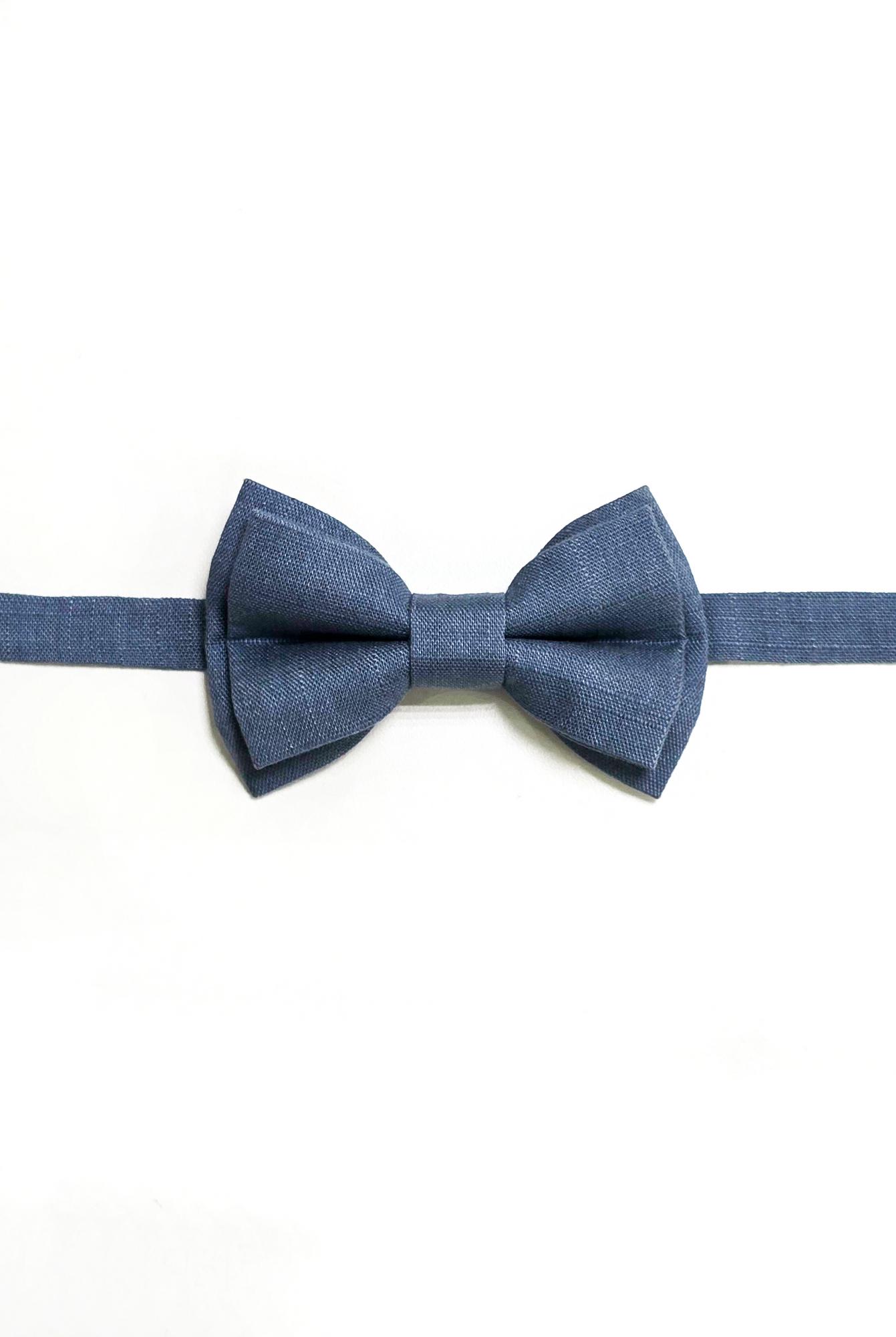 Льняной галстук-бабочка. Цвет серо-голубой