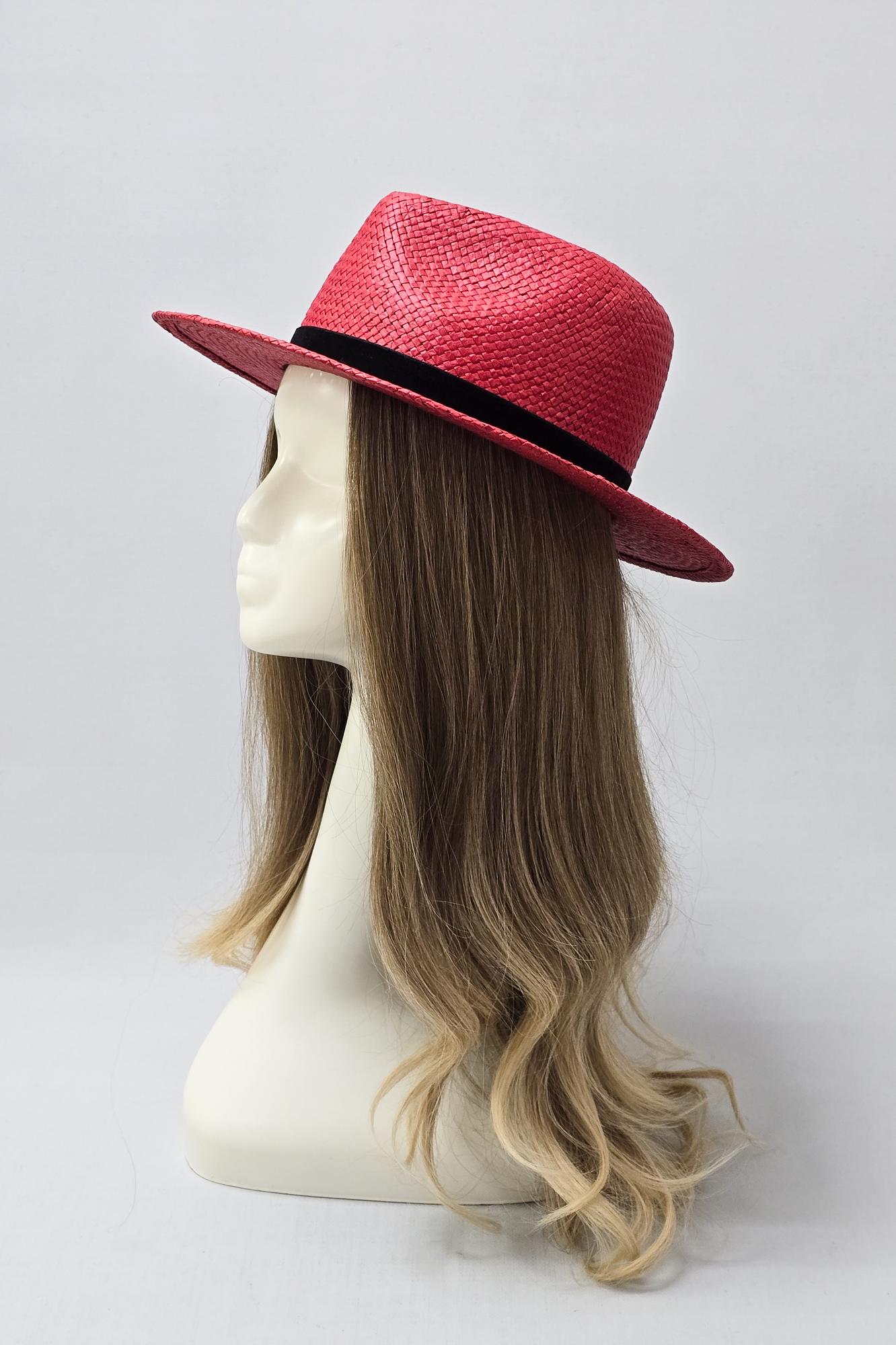 Соломенная шляпа федора. Цвет Красный