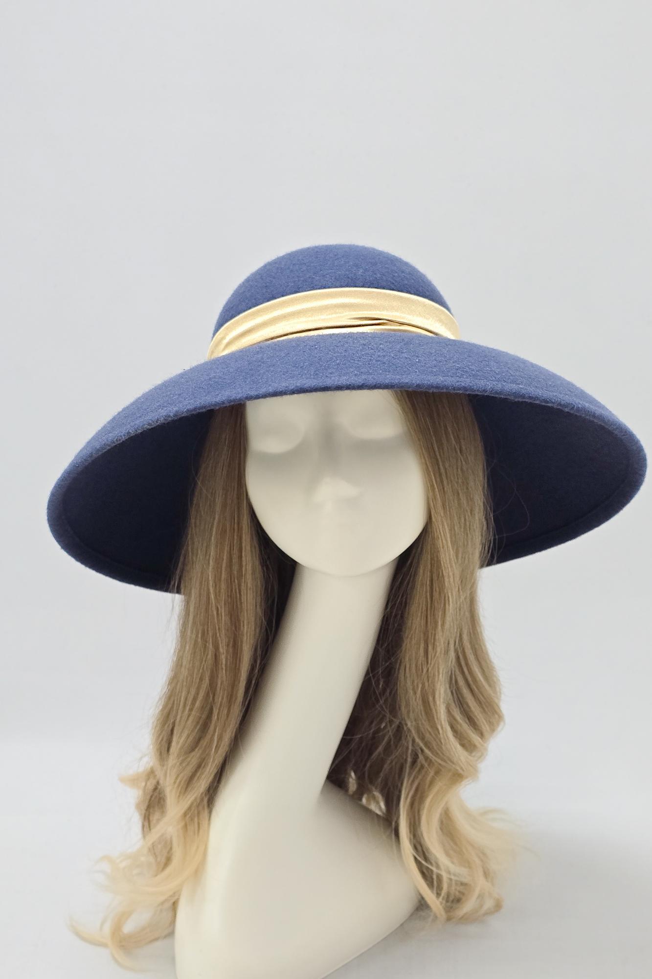 Широкополая шляпа Одри. Цвет синий/золотой