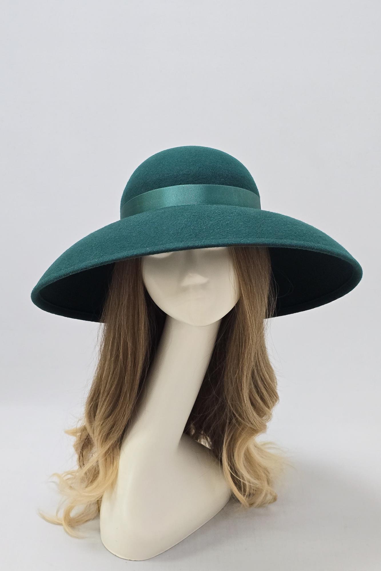 Широкополая шляпа Одри. Цвет изумрудный