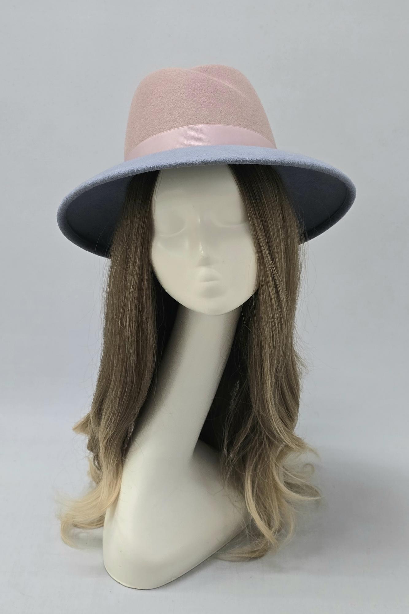 Двухцветная фетровая шляпа Мишель. Цвет голубой/розовый