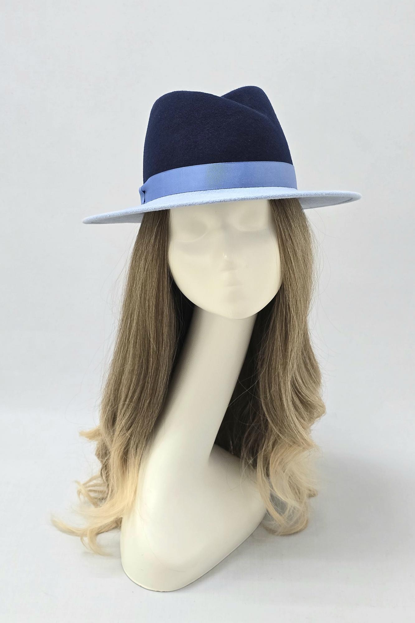 Двухцветная фетровая шляпа Мишель. Цвет синий/голубой