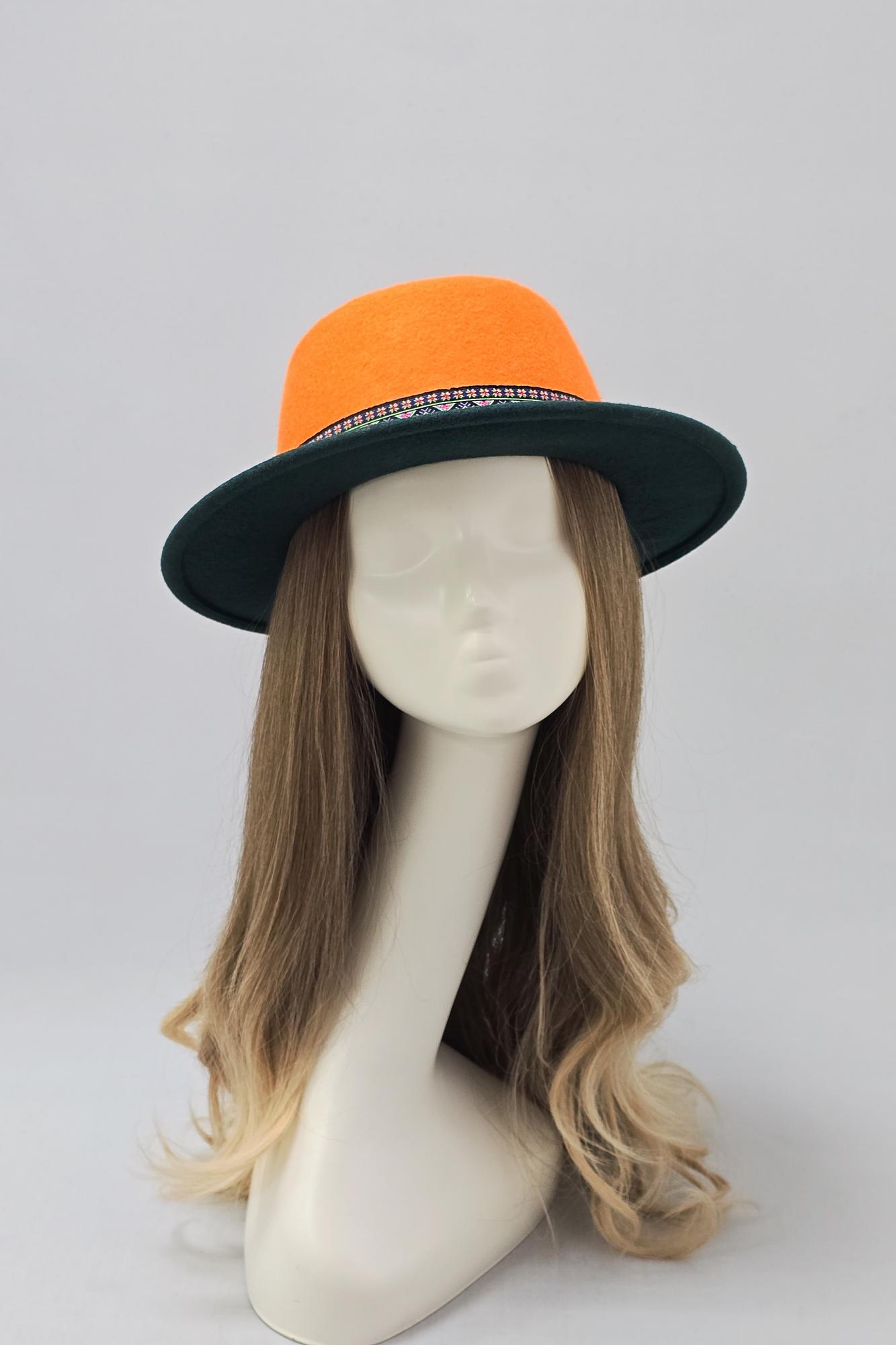 Фетровая шляпа Pete. Цвет изумруд/оранжевый