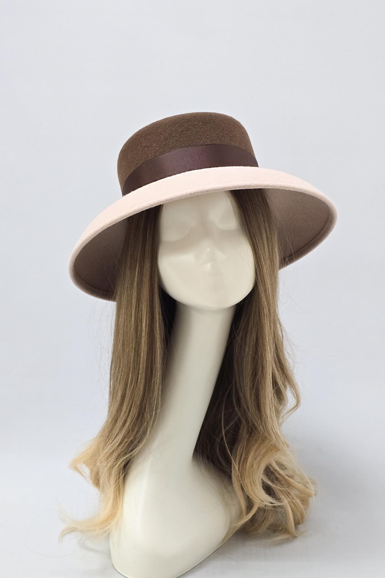 Фетровая шляпа "Незнакомка мини". Цвет шоколад/румяна