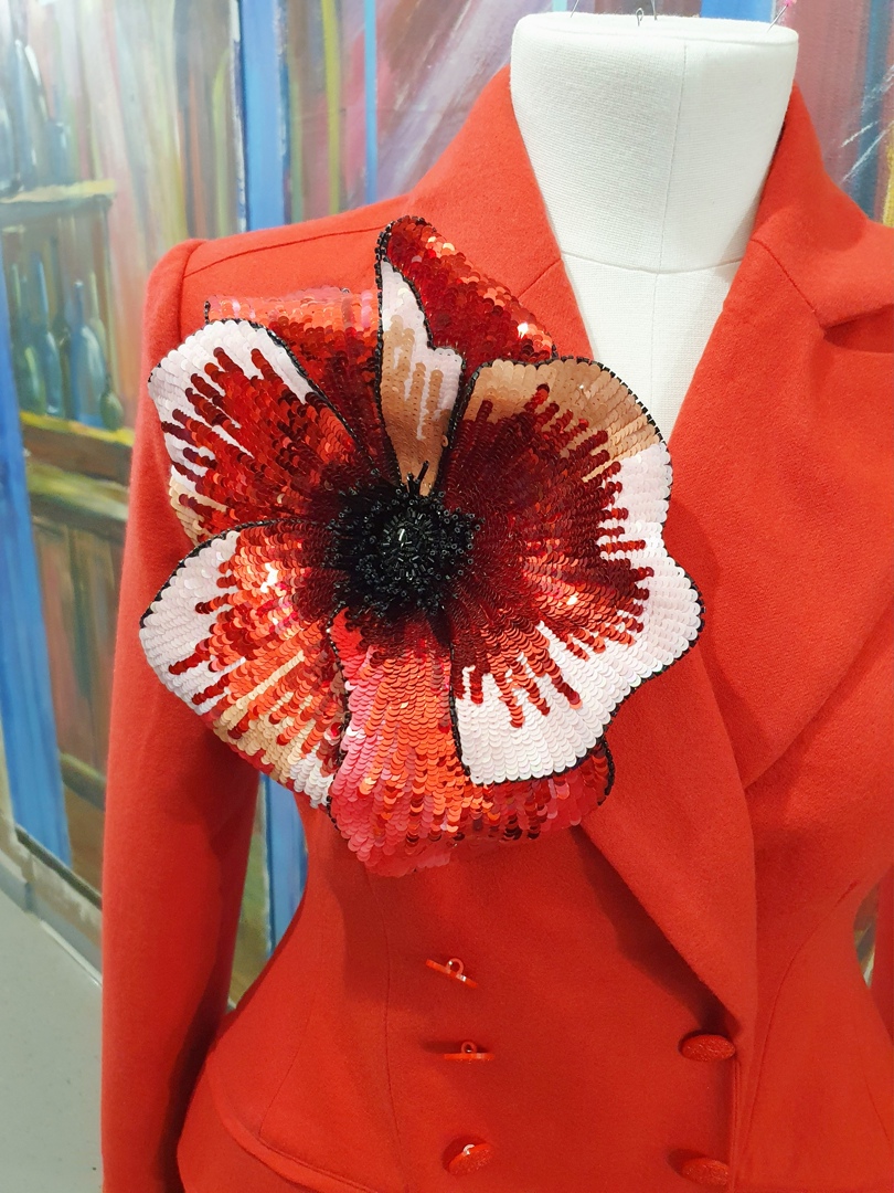 Брошь на платье/жакет - Красный Мак