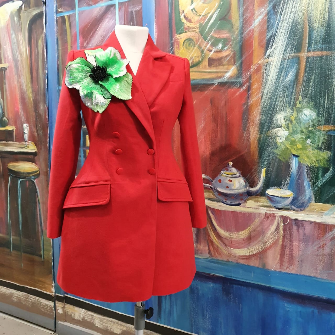 Брошь на платье/жакет - Зеленый Мак