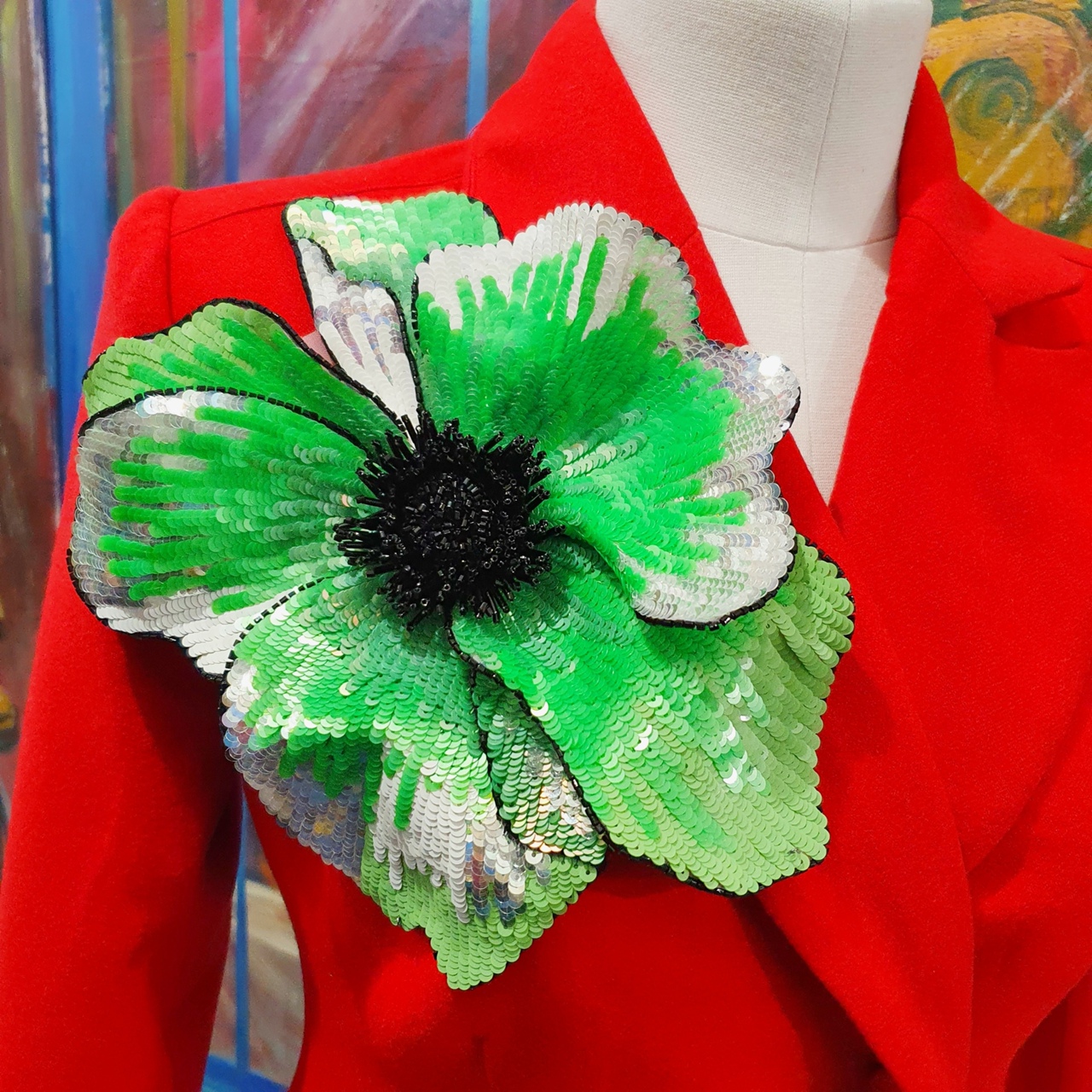 Брошь на платье/жакет - Зеленый Мак