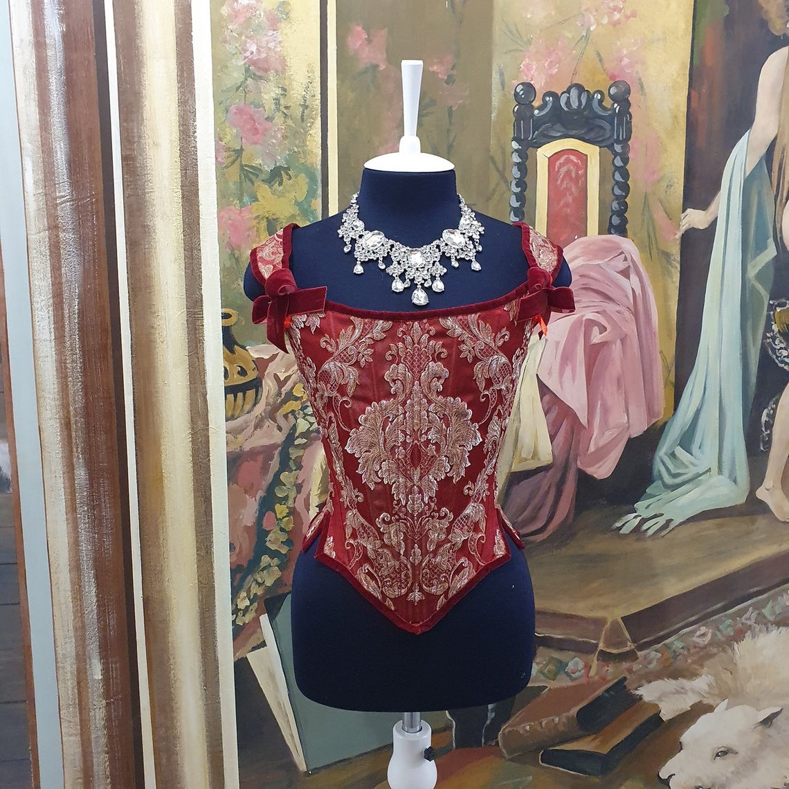 Корсет "Барокко"  Красный с Бархатной отделкой