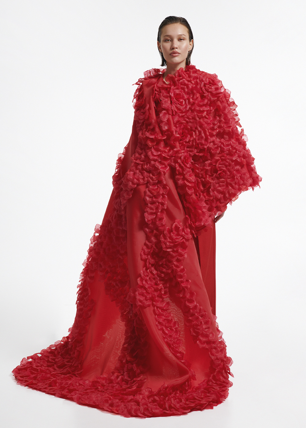 Cape with rose petals red