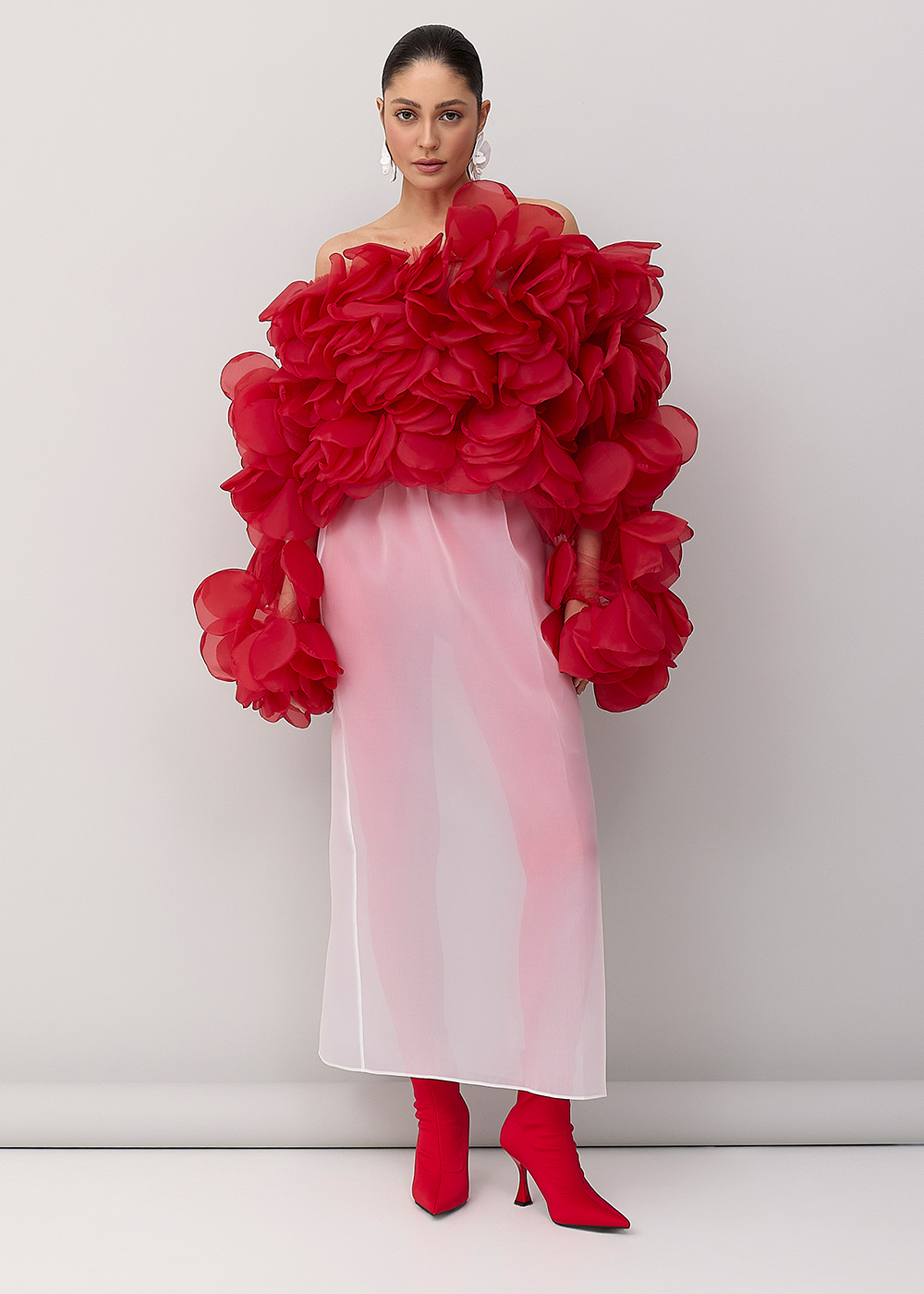 Blouse with petals red