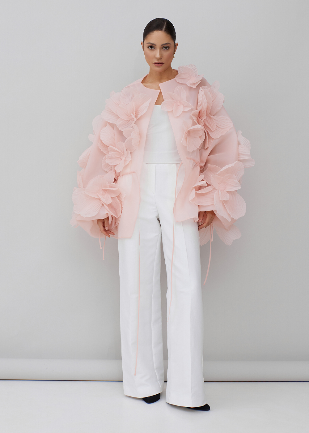 Blouse with peonies pink