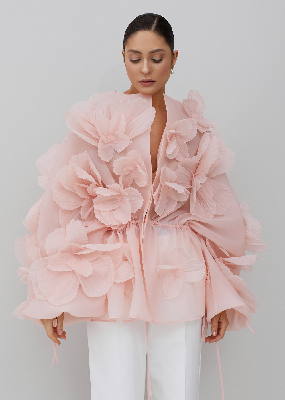 Blouse with peonies pink