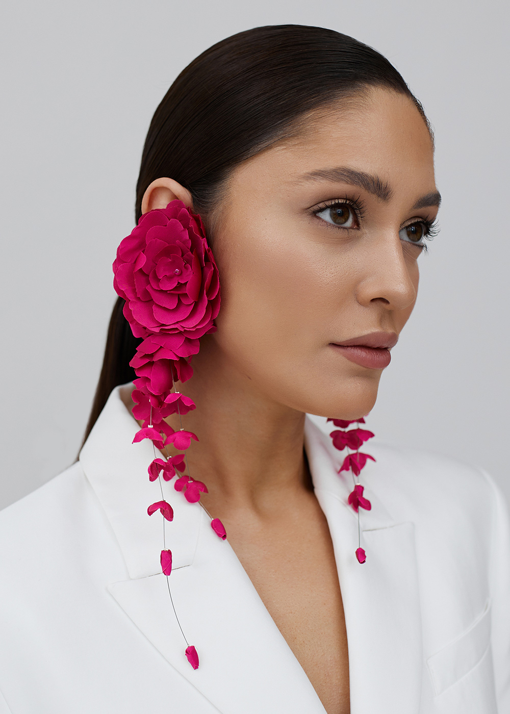 Earrings-bunch trio, fuchsia
