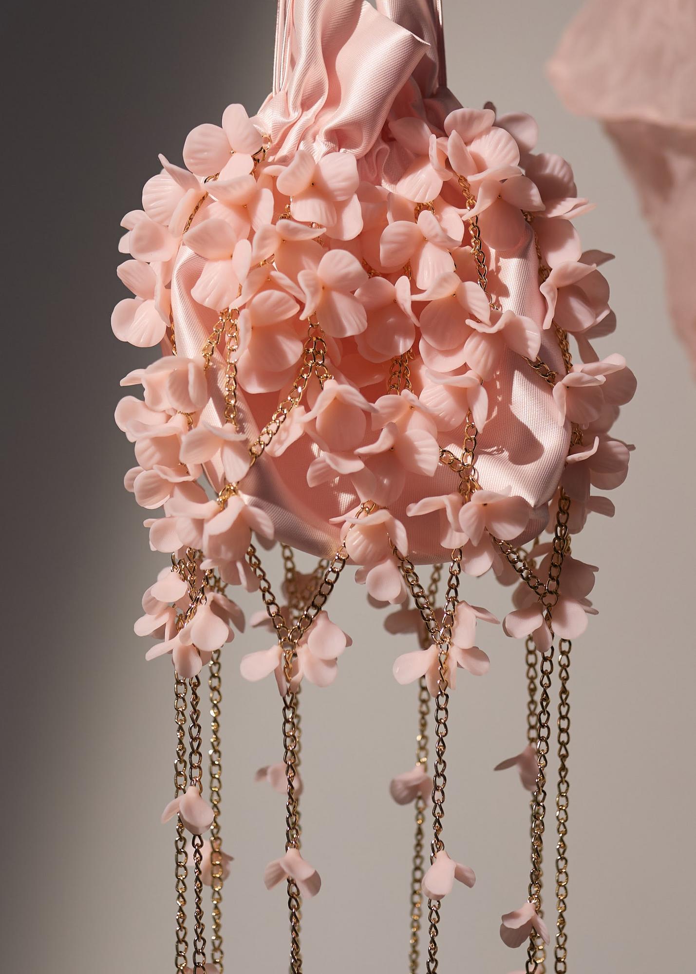 Chain bag with flowers, pink