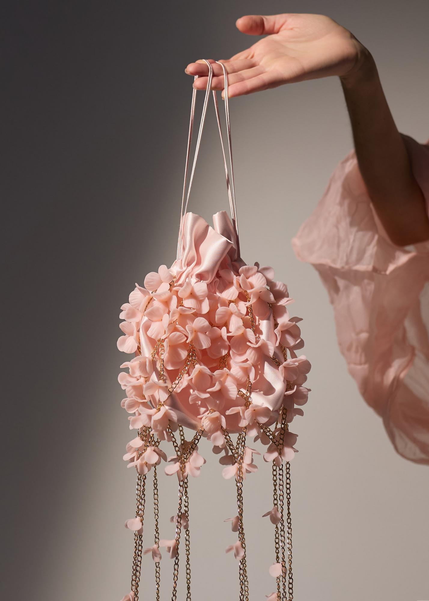 Chain bag with flowers, pink