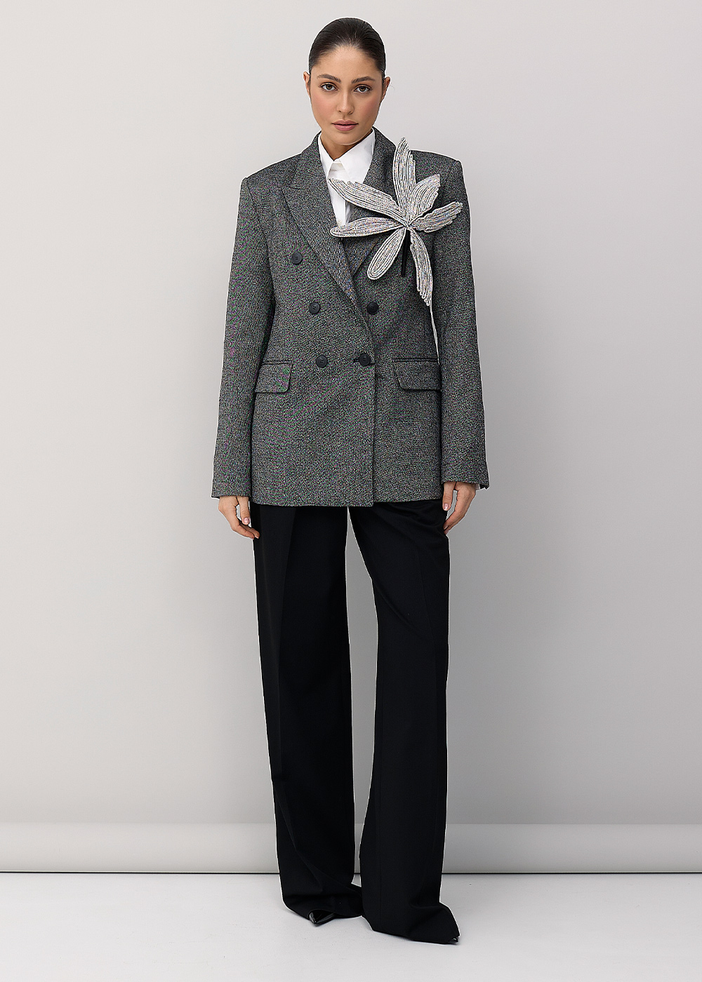 Brooch orchid SLAVA of rhinestones 35cm