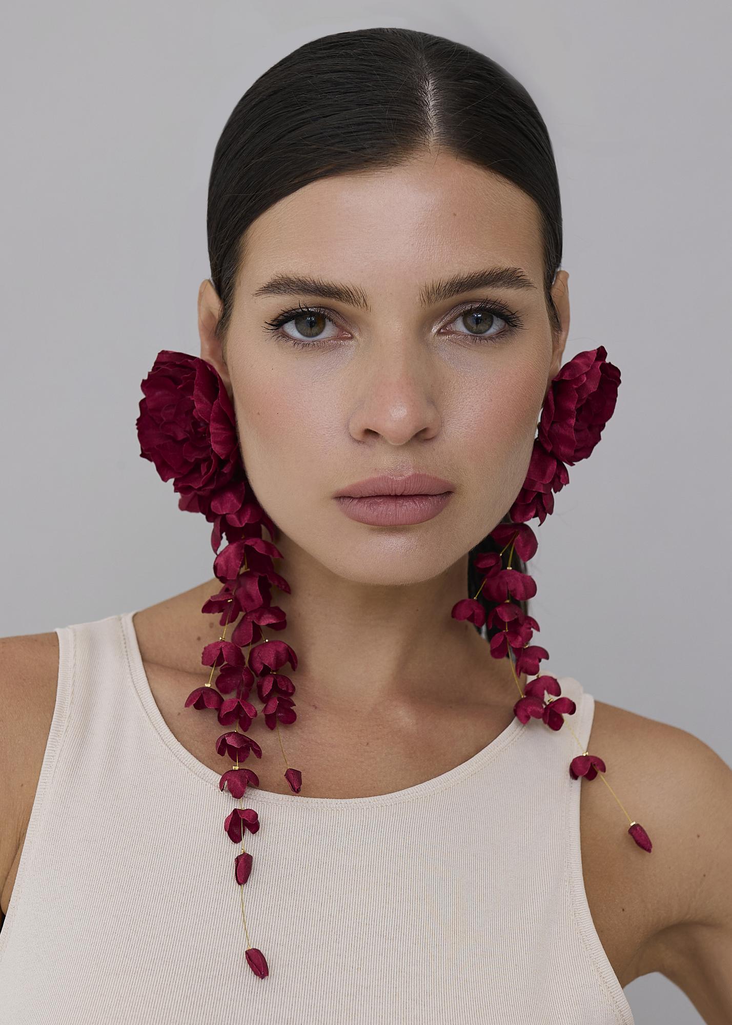 Earrings-bunch trio, burgundy