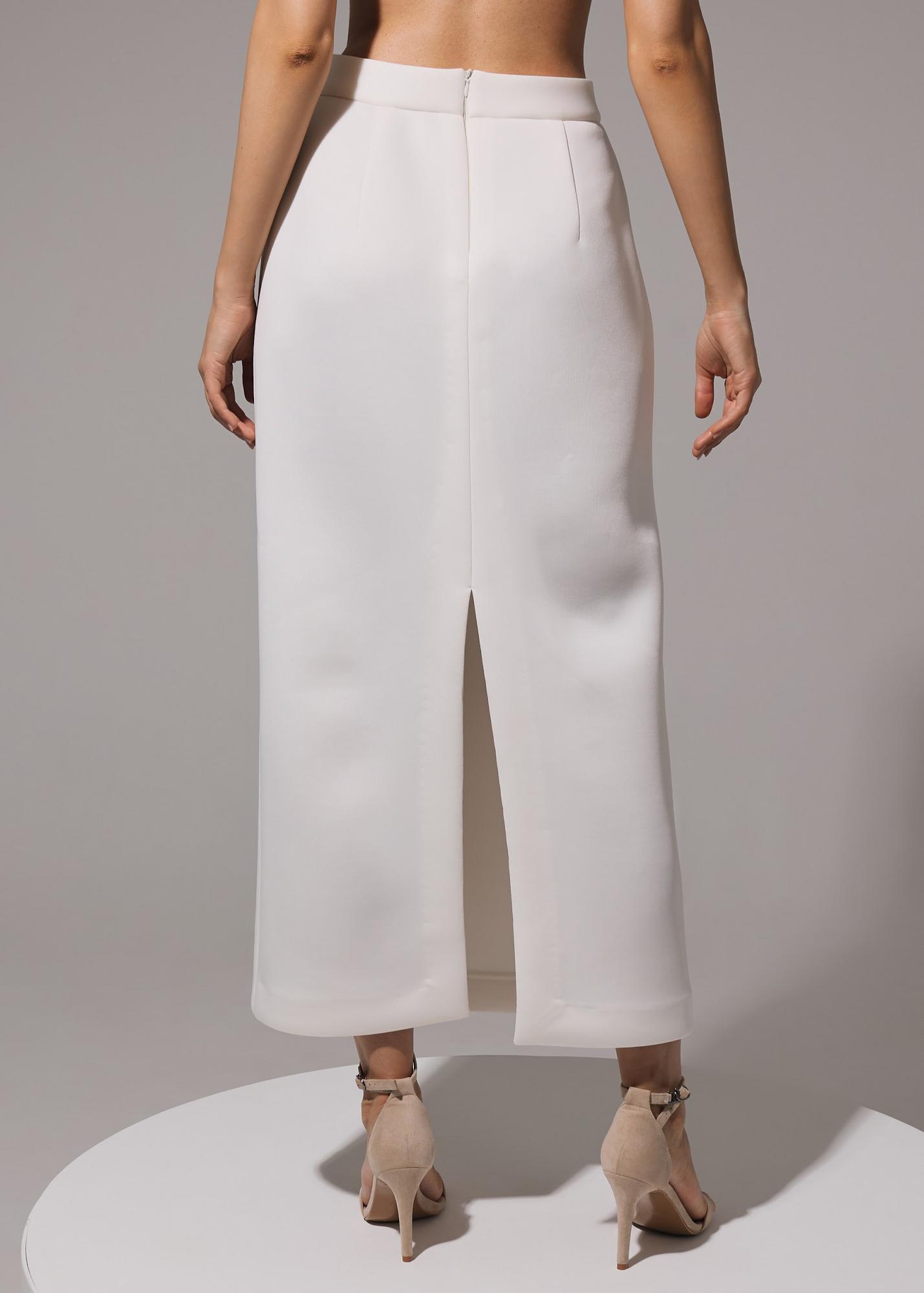 Skirt midi of neoprene, milky