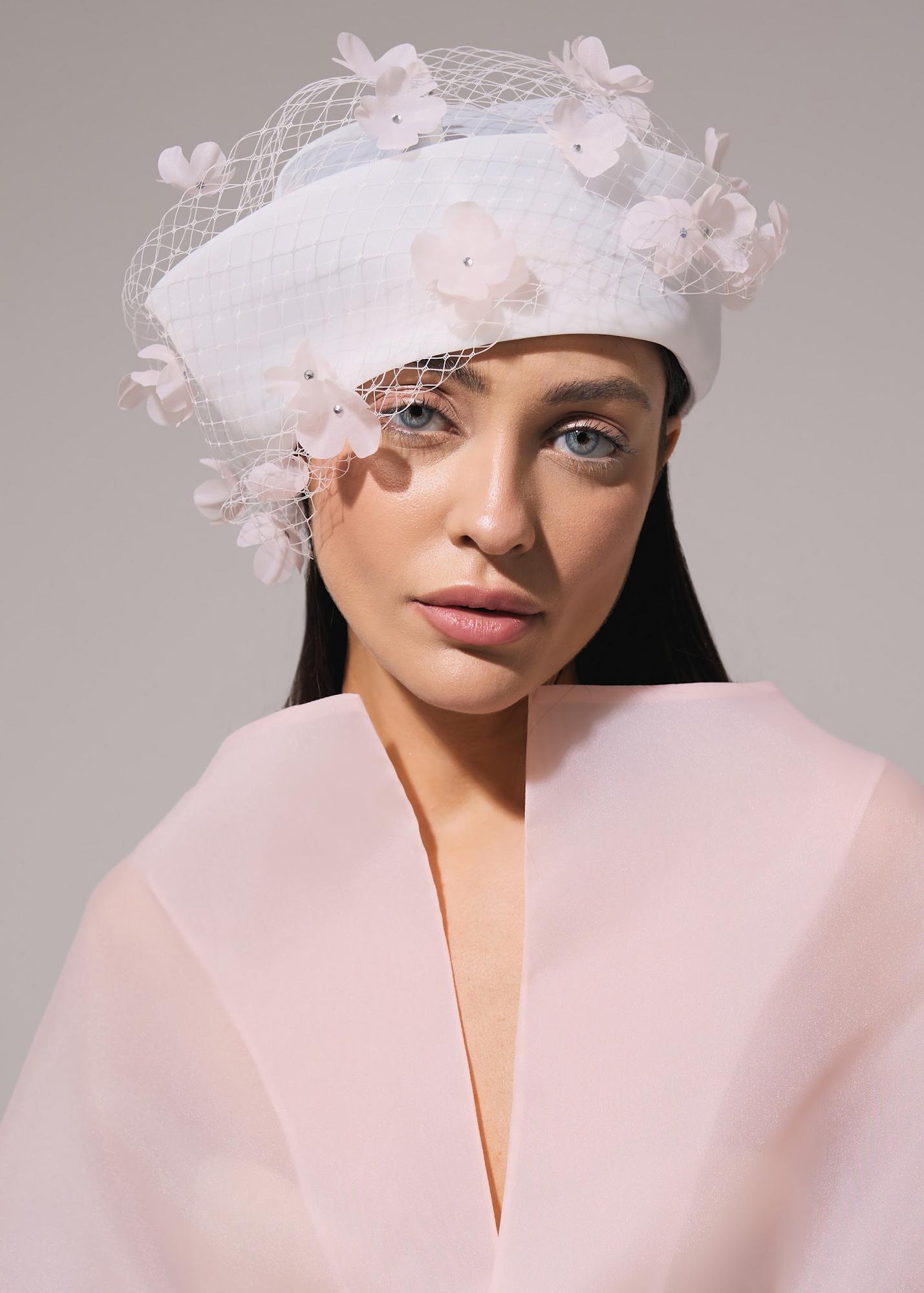 Veil with soft pink flowers