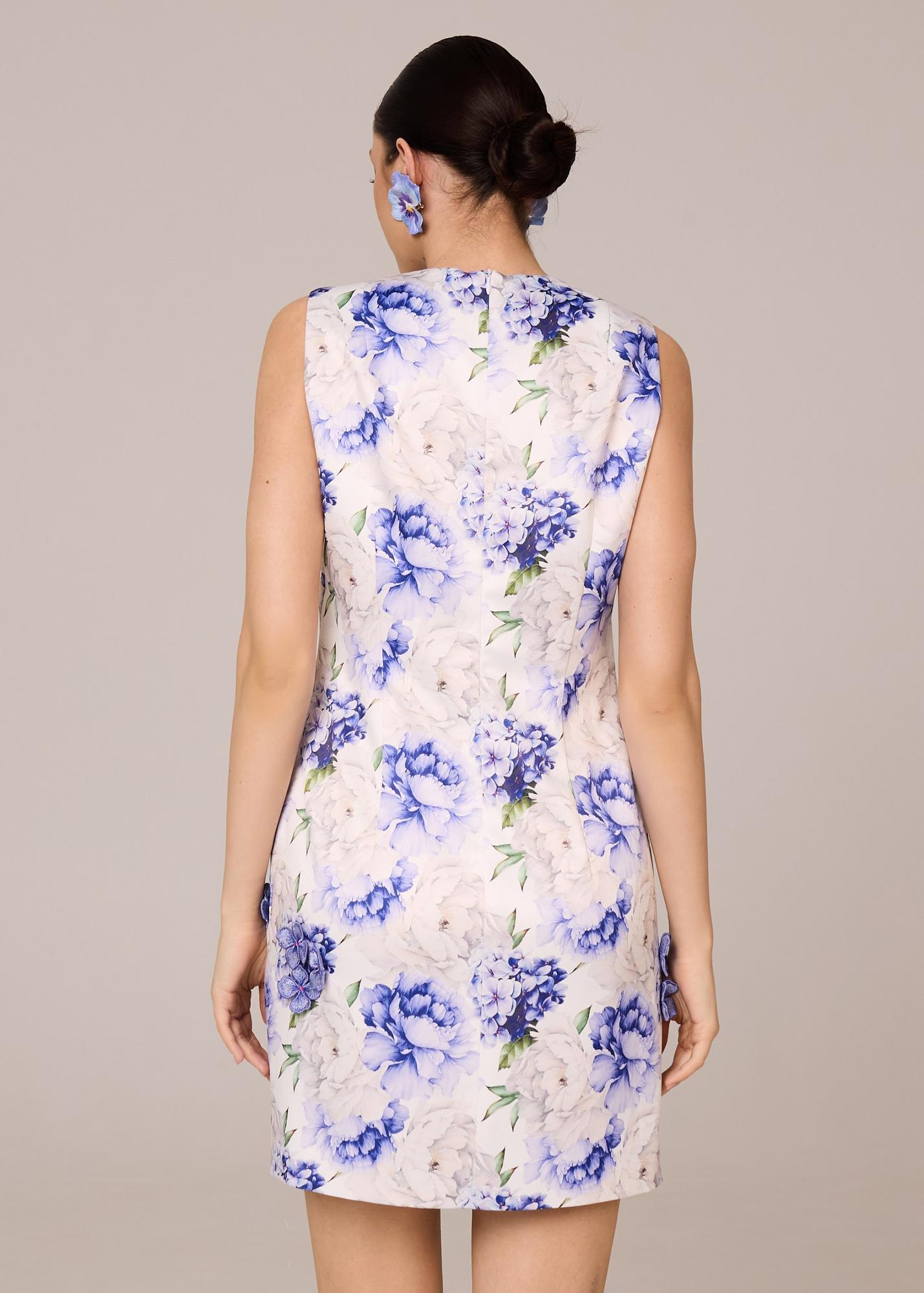 Mini dress with flower print, blue peonies