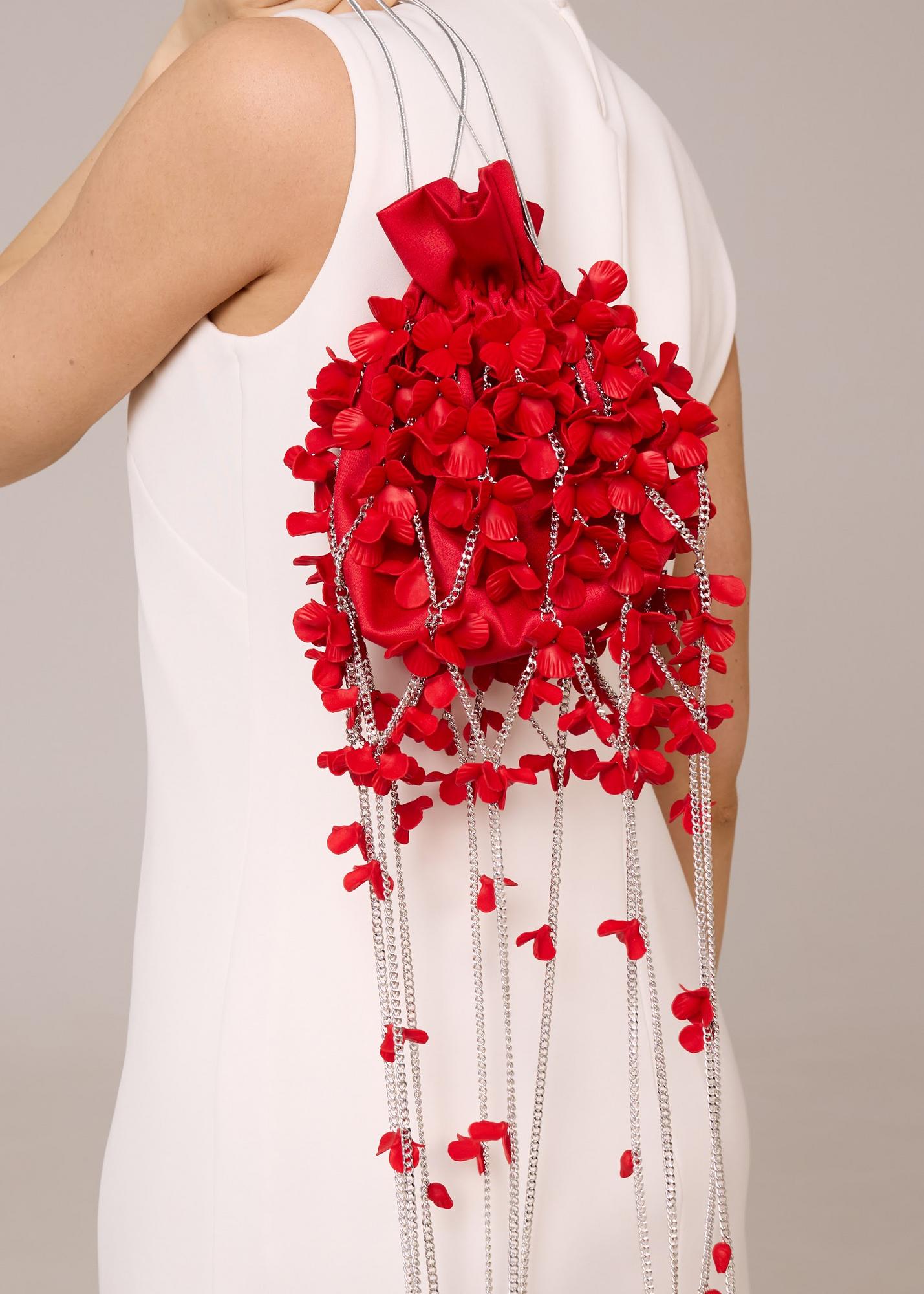 Chain bag with flowers, red