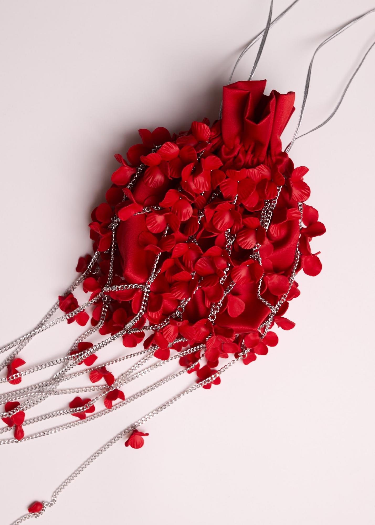 Chain bag with flowers, red