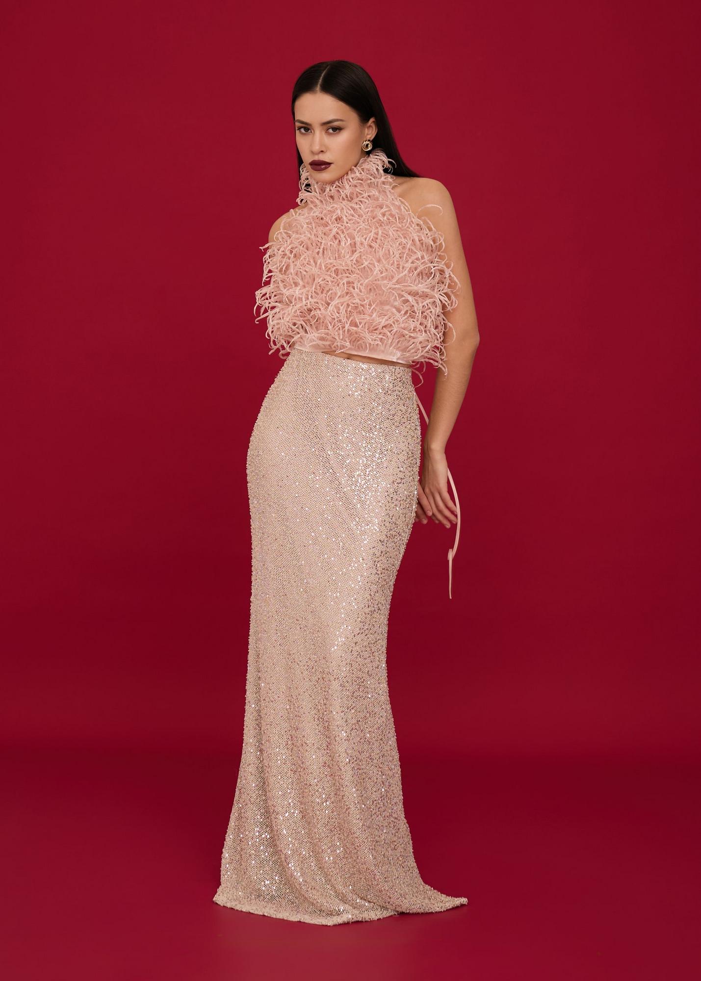 Skirt with sequins, beige