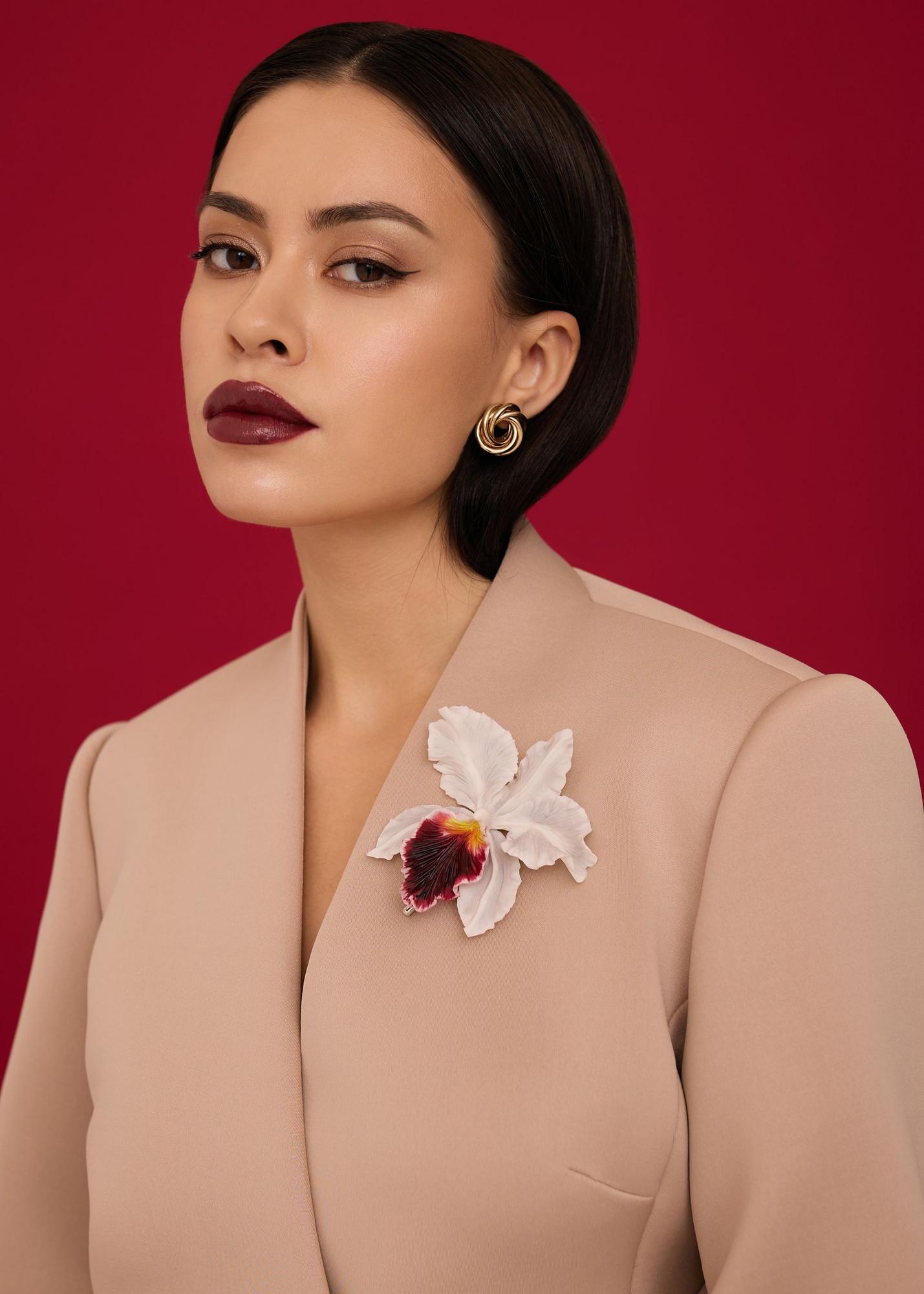 Cattleya, white with burgundy