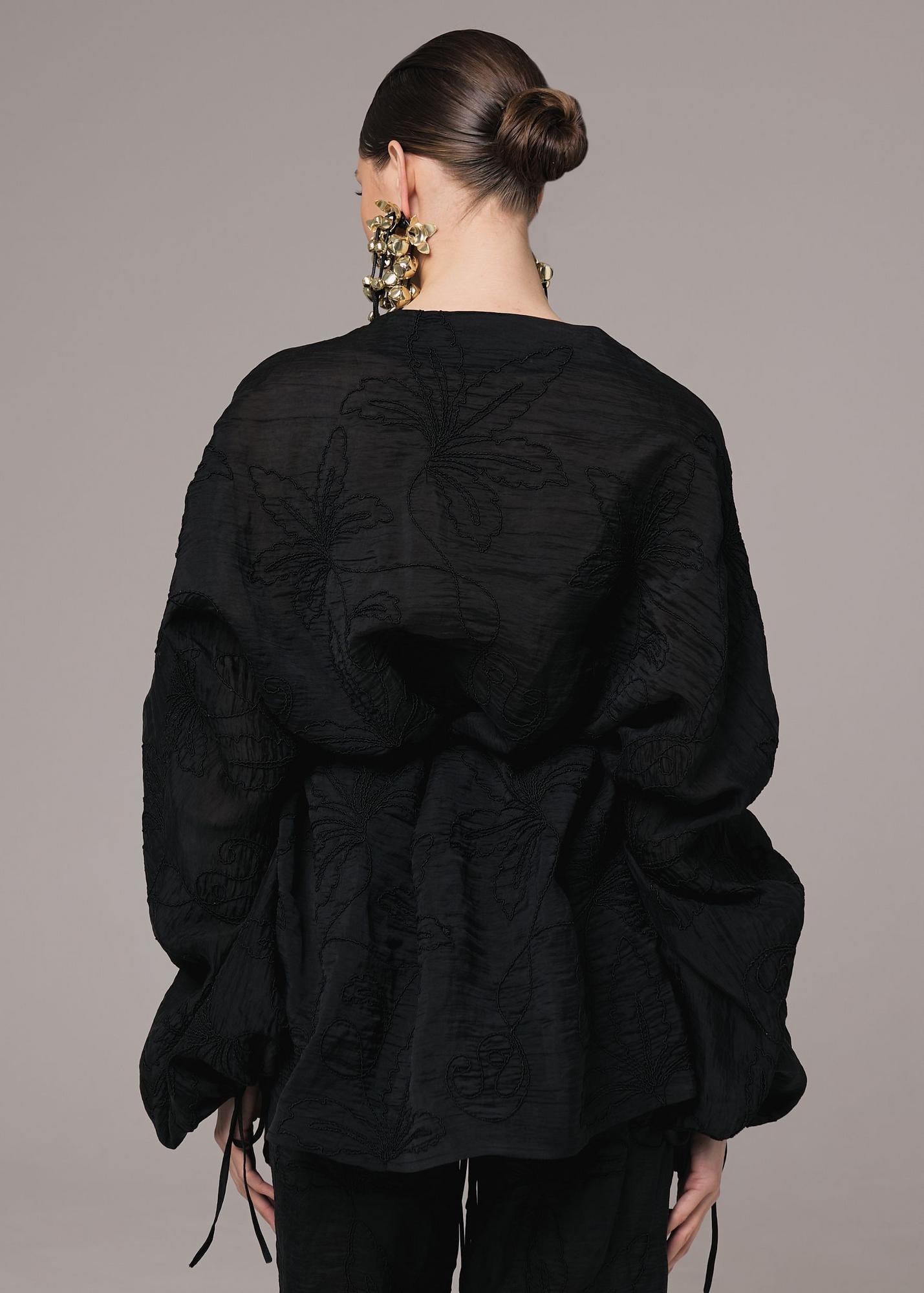 Blouse with embroidery, black