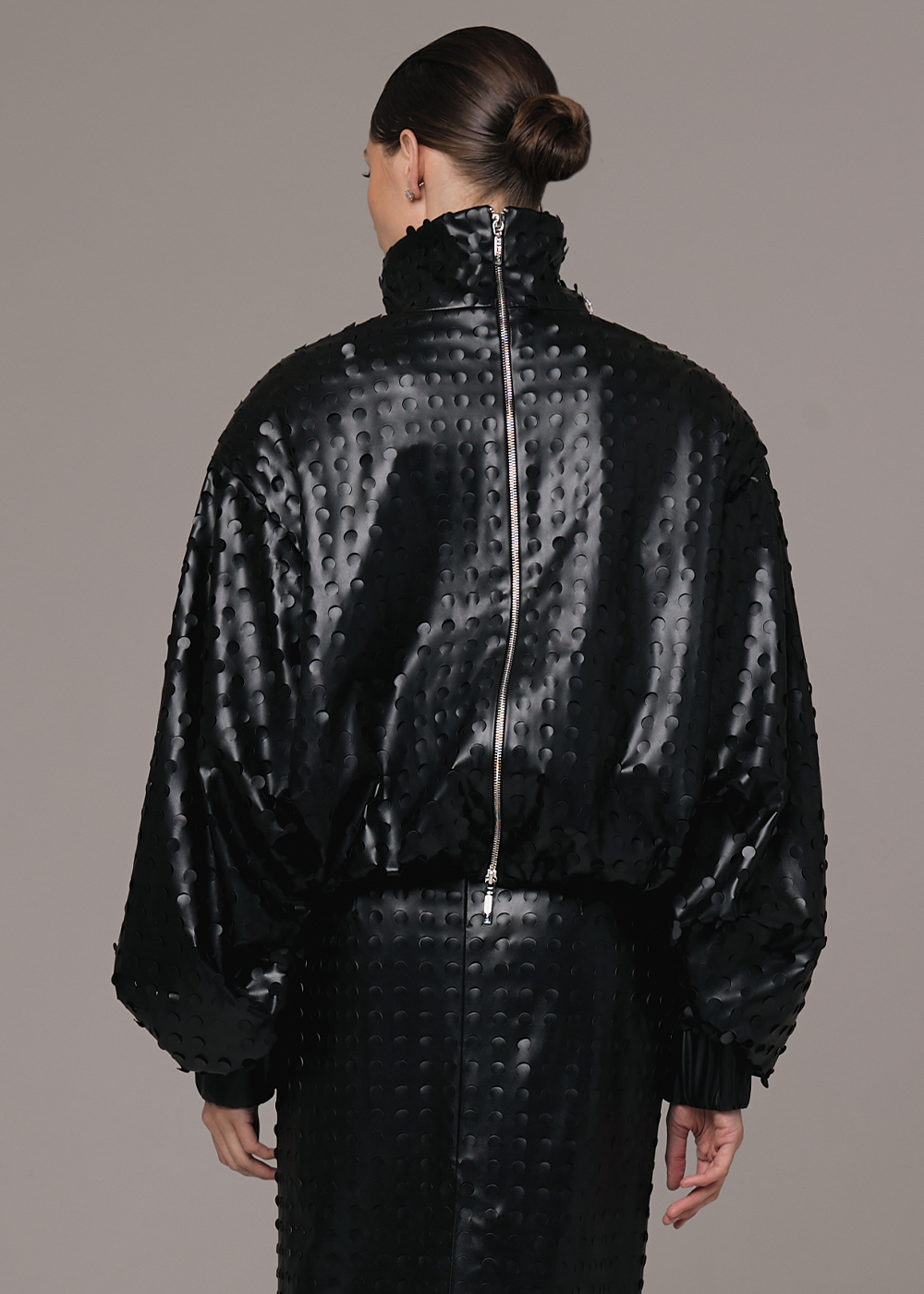 Bomber of perforated leather, black
