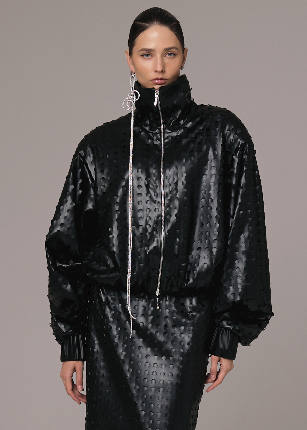 Bomber of perforated leather, black