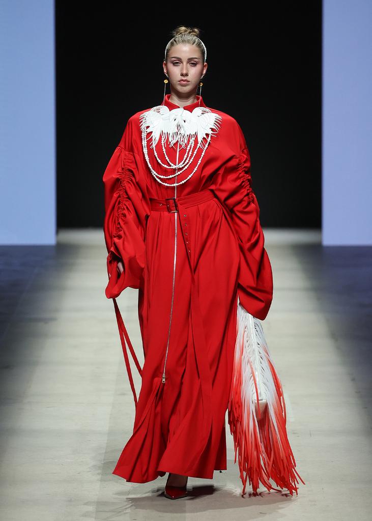 Dress ALEX of suit fabric, red