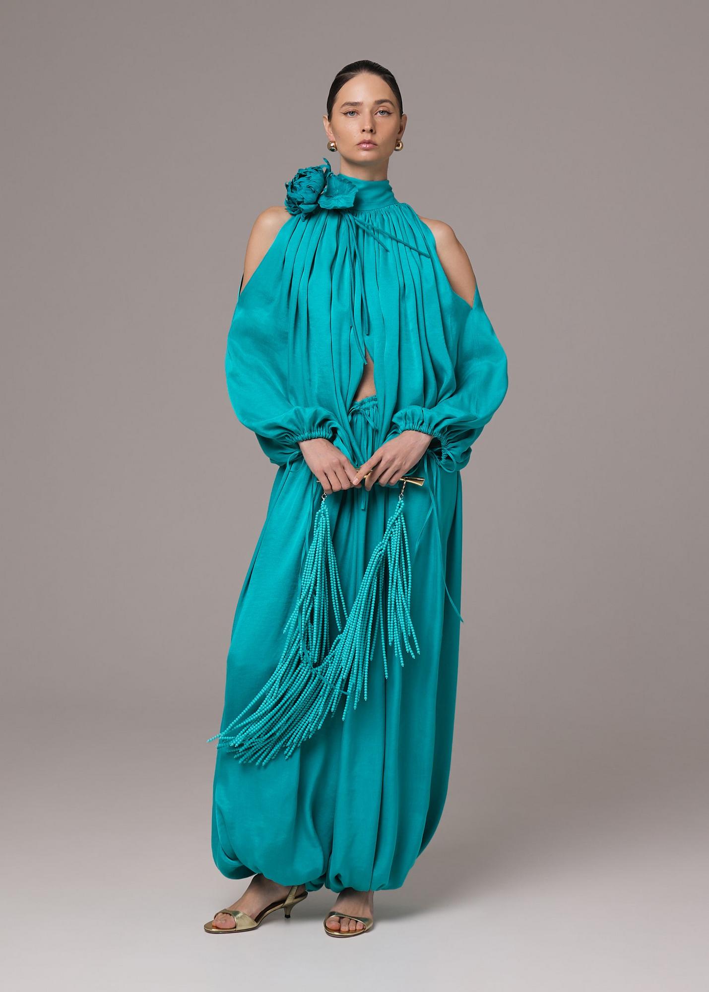 Loose-fitting pants, turquoise