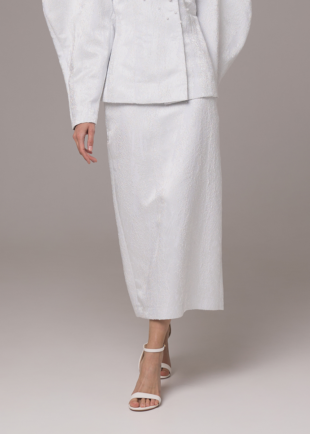 Skirt midi of jacquard, white