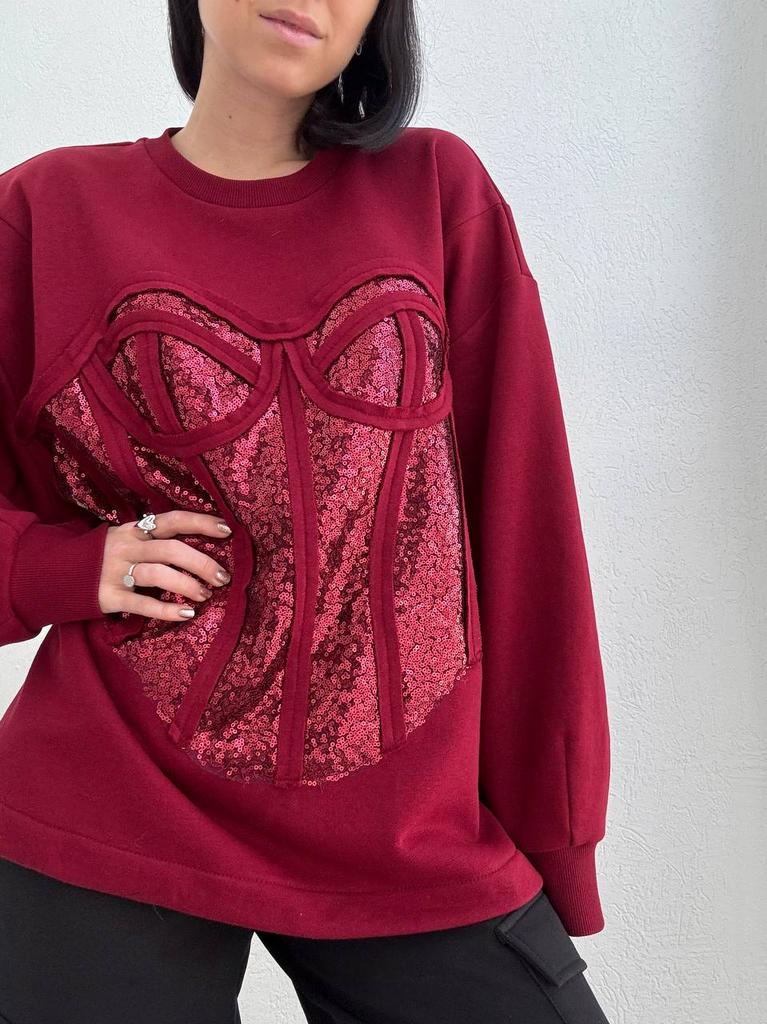 Свитшот с имитацией корсета из пайеток