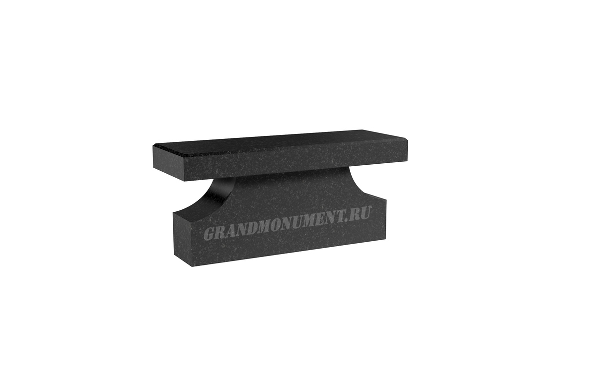 Скамейка на могилу из гранита или мрамора. Прямоугольное сиденье на монолитной фигурной каменной ноге.