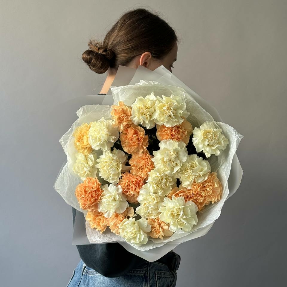 МОНОБУКЕТ КРУЖЕВНЫХ ДИАНТУСОВ (лиимонно-рыжие)