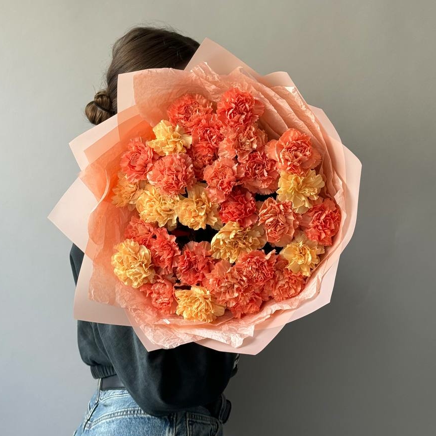 МОНОБУКЕТ КРУЖЕВНЫХ ДИАНТУСОВ (рыже-апельсиновые)