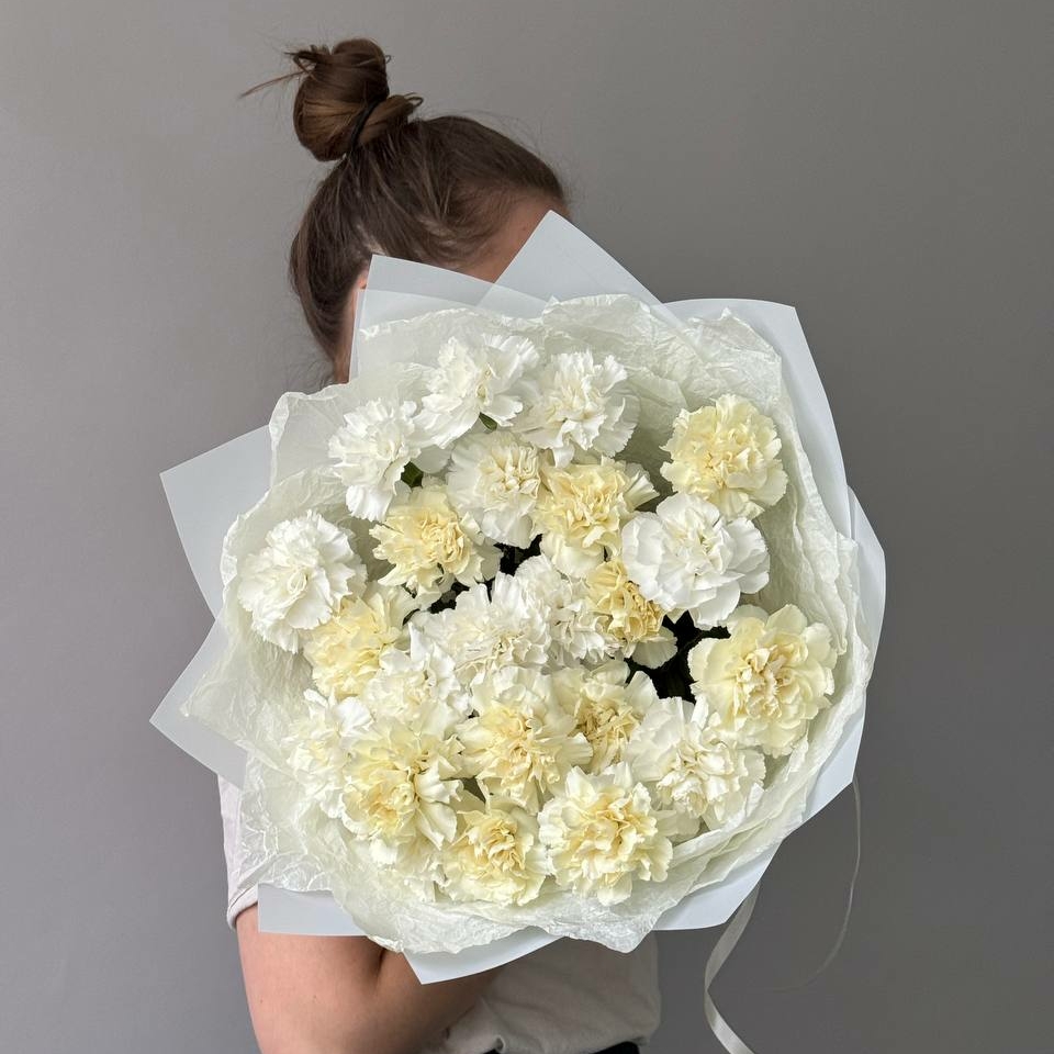 МОНОБУКЕТ КРУЖЕВНЫХ ДИАНТУСОВ (бело-лимонные)