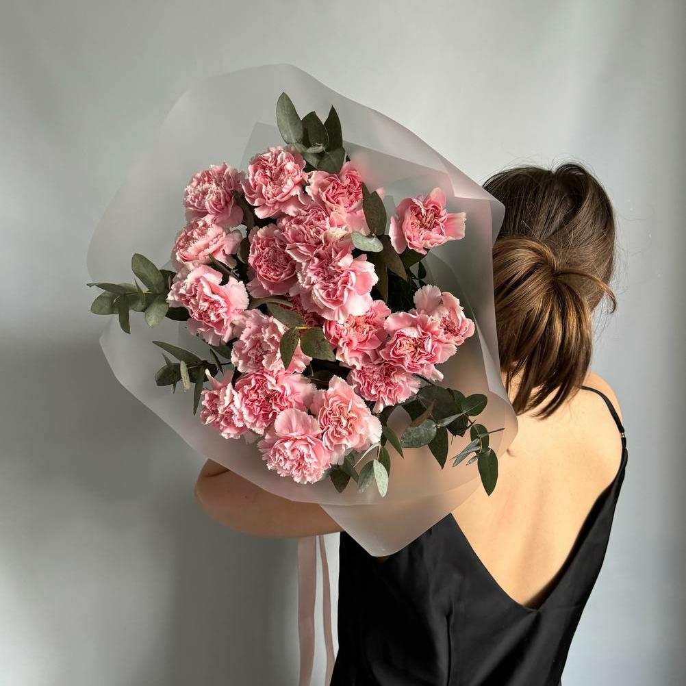 МОНОБУКЕТ "ДИАНТУСЫ&ЭВКАЛИПТ" (розовые)