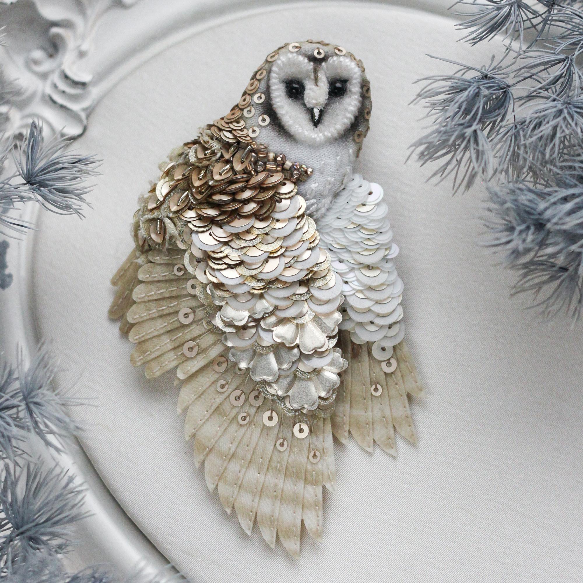 Брошь сова Сипуха Сидящая